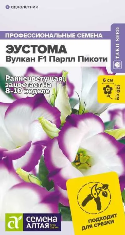 картинка Эустома Вулкан Парпл Пикоти (цветной пакет) 5шт; Семена Алтая от магазина Флоранж