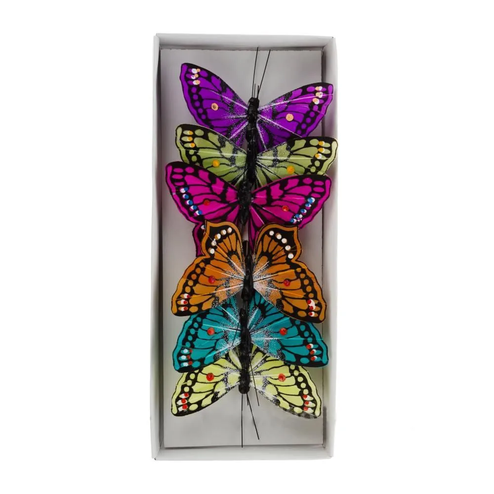 Набор вставок Бабочка (перо), пестрые, 9 см (уп 6 шт)