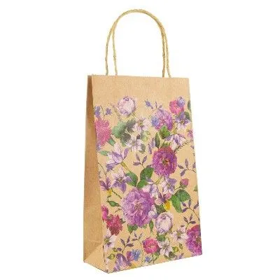 картинка Сумка подарочная крафт Цветы, 26,5x16,5x7см; Китай от магазина Флоранж