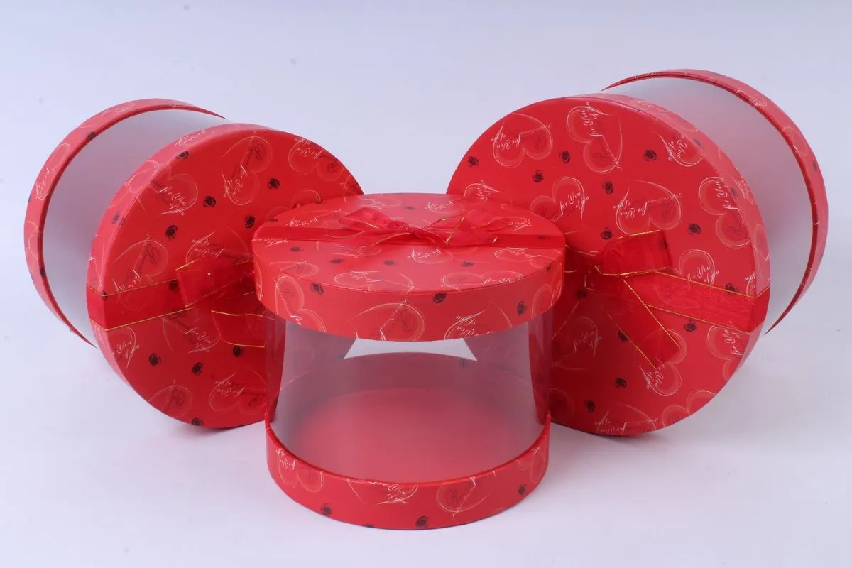 Коробка цилиндр Сердечки с прозрачными стенками 21446-1 (3-й из набора) 22,5х17,5см; Китай