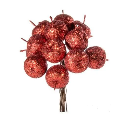 Набор яблок с глиттером на вставках 12шт., D2,2xL10,5см, красный