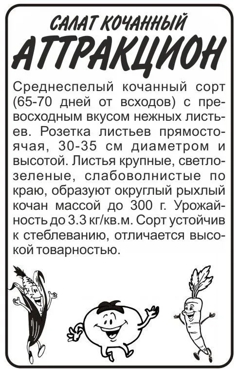 картинка  Салат кочанный Аттракцион (белый пакет) 0,5г; Семена Алтая от магазина Флоранж