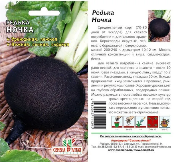 картинка Редька Ночка (цветной пакет) 1г; Семена Алтая от магазина Флоранж