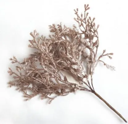 Ветка Туи с глиттером на вставке, H20см, шампань