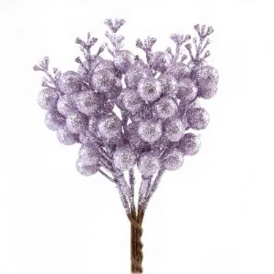 Набор веток с ягодами на вставках 6шт., H19см, сиреневый