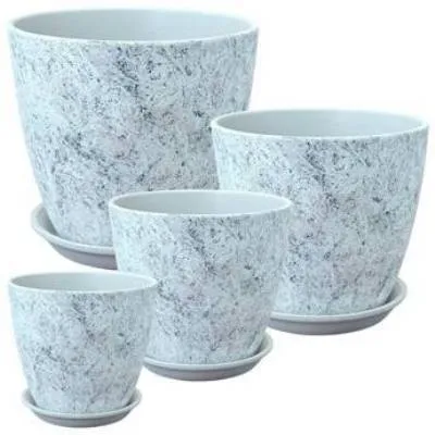 Горшок керамический Бутон Роспись яшма 730254, (1-й из набора), 12х12см, 1л, серый; Россия