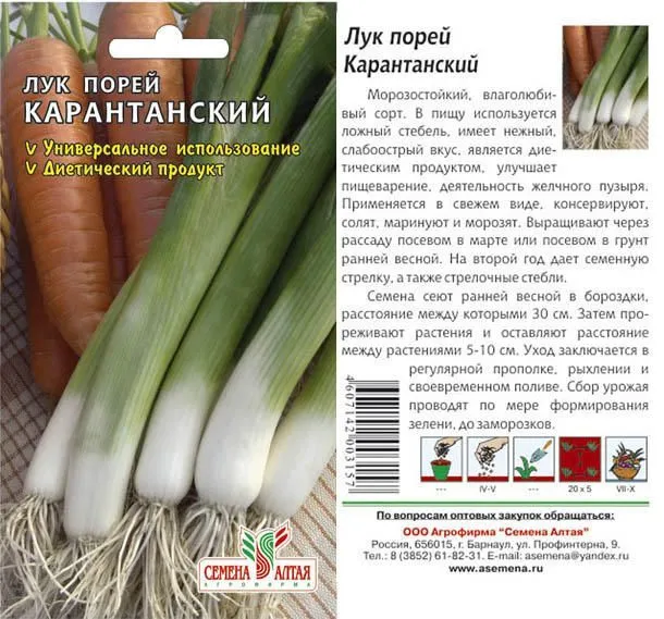 картинка Лук порей Карантанский (цветной пакет) 1г; Семена Алтая от магазина Флоранж