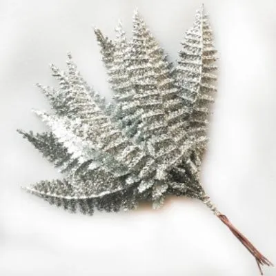 Набор листьев с глиттером 12шт., H19см, серебряный