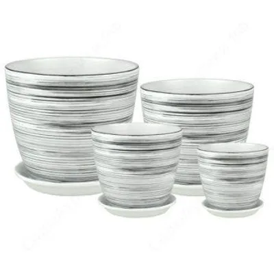 Горшок керамический Бутон Роспись полоски  РС134 (1-й из набора) 12х12см, 1л; Россия