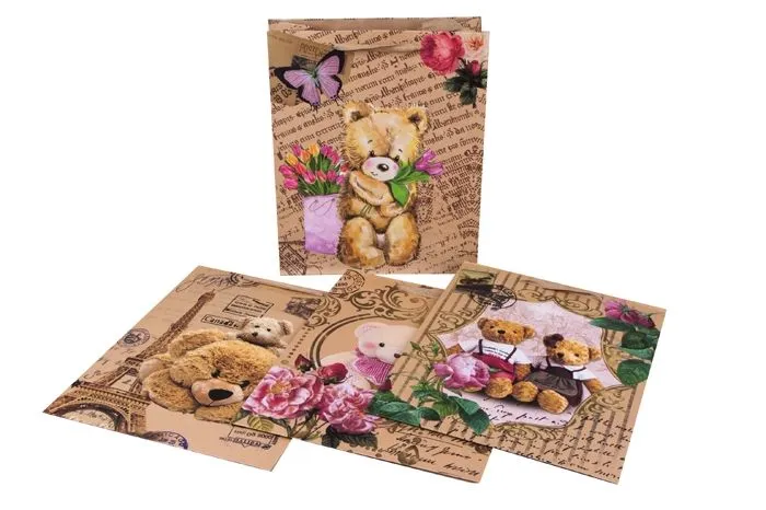 картинка Сумка подарочная крафт Мишки, 26х32х12см ; Китай от магазина Флоранж