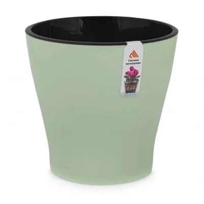 Горшок пластиковый Лея двойной с автополивом, светло-зеленый, 19х19см, 3,6л; Россия