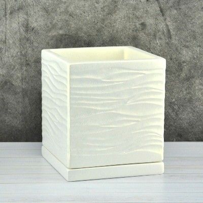 Горшок керамический Кубик Волна 651979, белый, 12*12/h13см, 1,1 л,  Россия