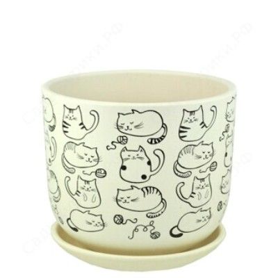 Горшок керамический бук Коты белый 693061 (1-й из набора), 12х10см, 0,7л; Россия