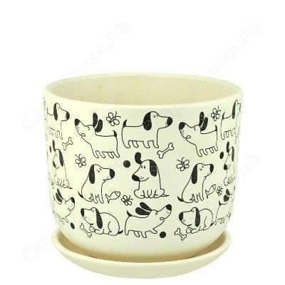Горшок керамический бук Собаки белый 693092 (1-й из набора), 12х10см, 0,7л; Россия