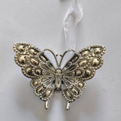 Украшение подвесное Бабочка (пластик), 9х11,5см, серебряный
