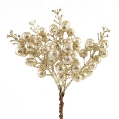 Набор веток с ягодами на вставках 6шт., H19см, шампань