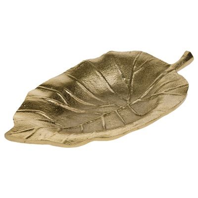 Блюдо декоративное Лист (металл), 21х12хH2,5 см, золото