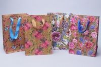 Сумка подарочная крафт Цветы, 14х20х7см ; Китай