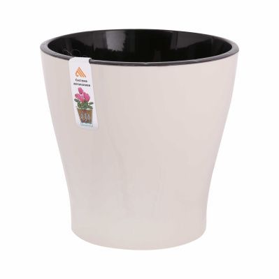 Горшок пластиковый Лея двойной с автополивом, бежевый, 16,2х16,2см, 2,2л; Россия