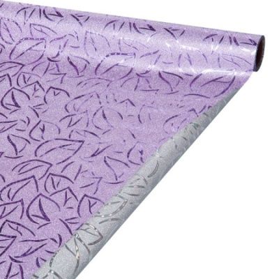 Рулон пленка на металл основе. Листья, сиреневый, 50см х5м; Китай