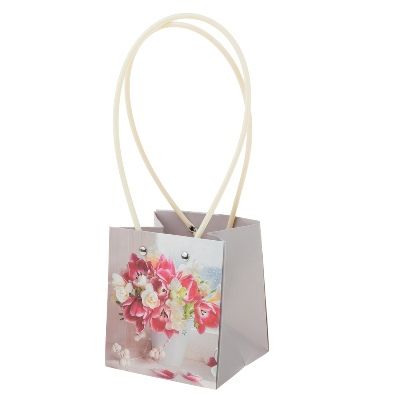 Сумка Мастхэв, Тюльпаны на сером фоне , 11,5x10,5xH13см