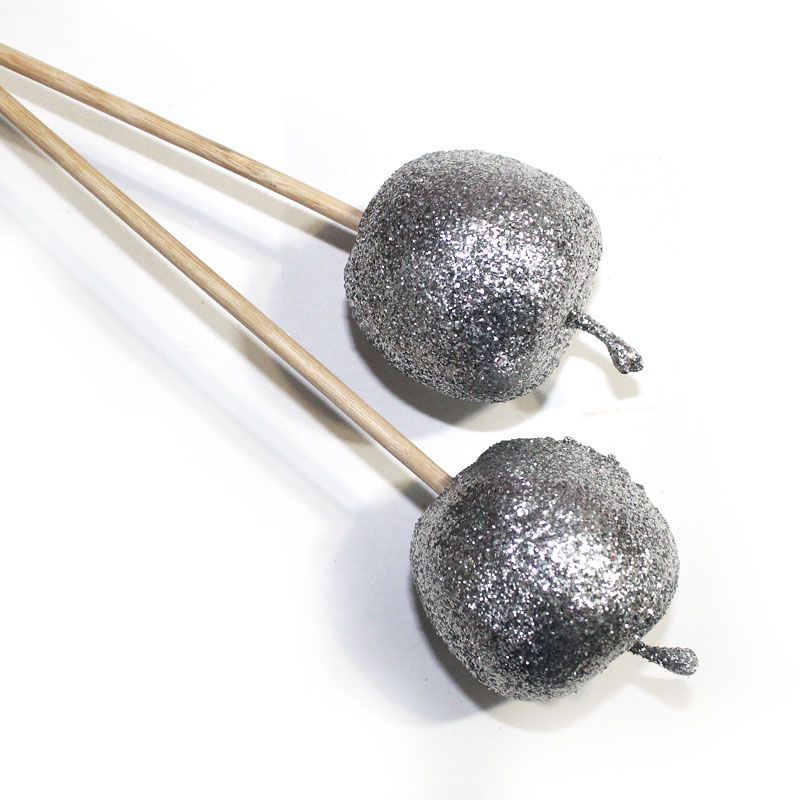 Яблоко с глиттером на вставке, D5x50см, серебряный