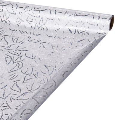 Рулон пленка на металл основе. Листья, серебро, 50см х5м; Китай