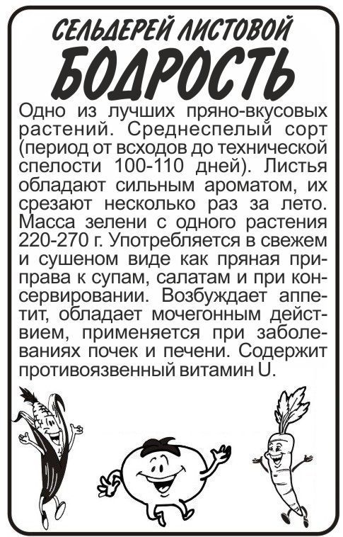 Сельдерей листовой Бодрость (белый пакет) 0,5г; Семена Алтая