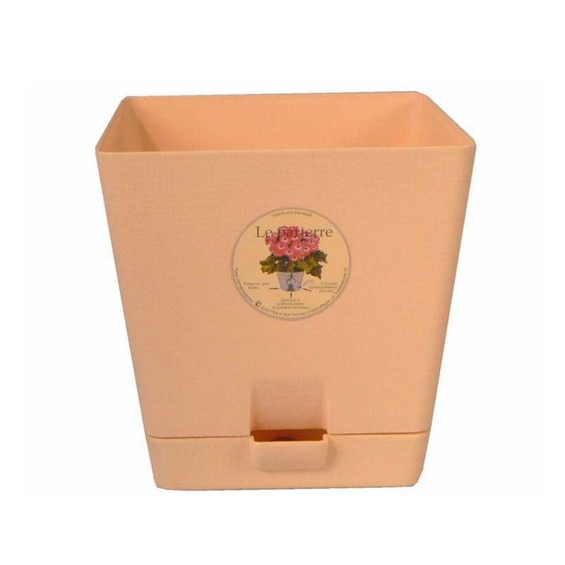 Кашпо пластиковое Квадрат, бежевое,  12х12см, 1л; Россия