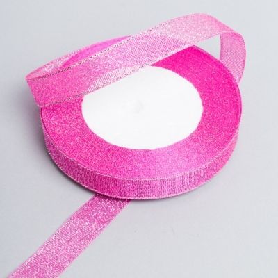 Лента парча, 15мм/25у, ярко-розовый ; Китай