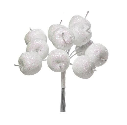 картинка Набор яблок с глиттером на вставках 12шт., D2,2xL10,5см, серебряный от магазина Флоранж