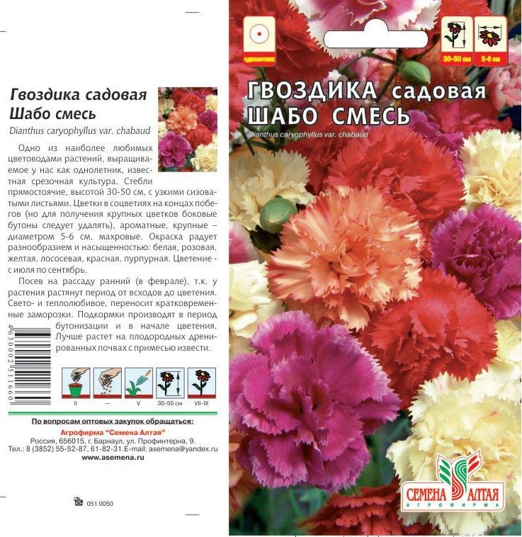 Гвоздика садовая Шабо (цветной пакет) 0,1г; Семена Алтая