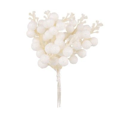 Набор веток с ягодами на вставках 6шт., H19см, белый