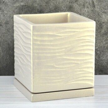 Горшок керамический Кубик Волна 652068, бежевый, 15*15/h17см, 2.6 л,  Россия