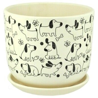 Горшок керамический бук Собаки белый 693092 (3-й из набора), 18х16см, 2,9л; Россия