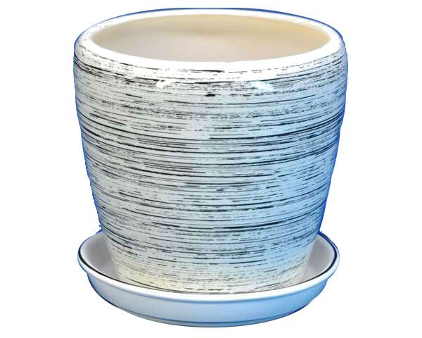 Горшок керамический Грация глянец, бело-черный, 20,5х19,5см, 4,5л; Россия