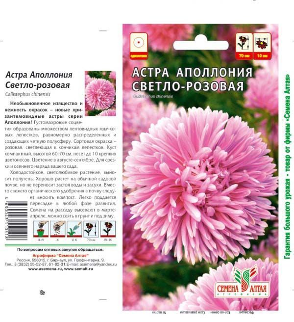 Астра Аполлония (цветной пакет) 0,2г; светло-розовая, Семена Алтая
