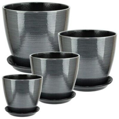 Горшок керамический Бутон Глянец 675104 (4-й из набора), 21х21см, 5,4л, графит; Россия