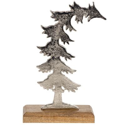 Фигура Ель (металл), 15x5xH22см, на деревянной подставке, серебро