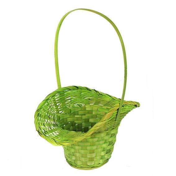 картинка Корзина плетеная Шляпка (бамбук), зеленая,  21x13xH14/29см от магазина Флоранж
