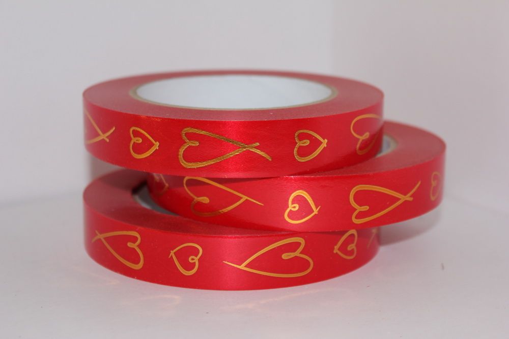 Лента пластик с золотой полоской Золотые сердца, 2смх45м; Россия