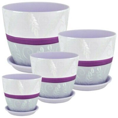 Горшок керамический Бутон Роспись Ивуар 580583 (1-й из набора), 12х12см, 1л; Россия