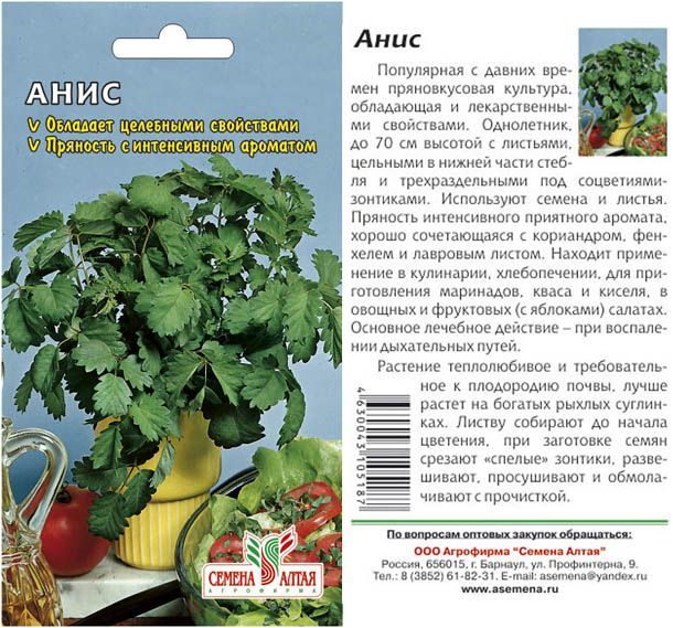 картинка Анис Анис (цветной пакет) 0,5г; Семена Алтая от магазина Флоранж