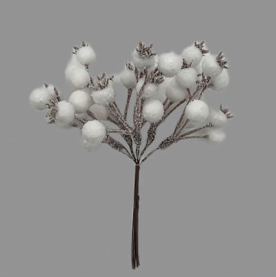 Набор веток с ягодами на вставках 5шт., H15см, белый
