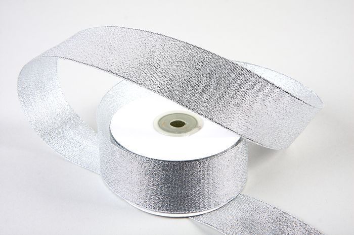 лента 40мм/25у парча серебро