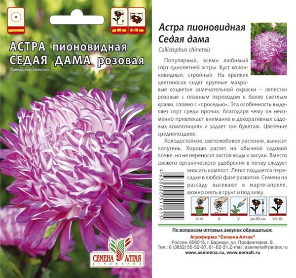 картинка Астра Седая Дама Розовая (цветной пакет) 0,2г; Семена Алтая от магазина Флоранж