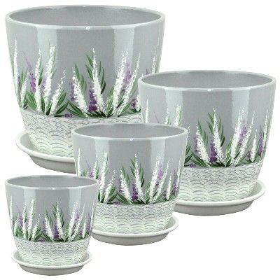 Горшок керамический Бутон Роспись вереск РС170(3-й из набора), 18х18см, 3,8л; Россия