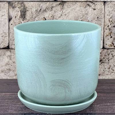 Горшок керамический цилиндр Орион зеленый 716180 (1-й из набора), 15х15,5см, 1,6л; Россия