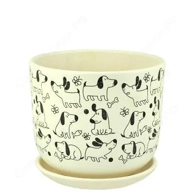 Горшок керамический бук Собаки белый 693092 (1-й из набора), 12х10см, 0,7л; Россия