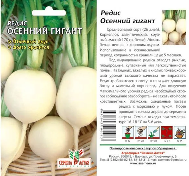 картинка Редис Осенний Гигант (цветной пакет) 2г; Семена Алтая от магазина Флоранж